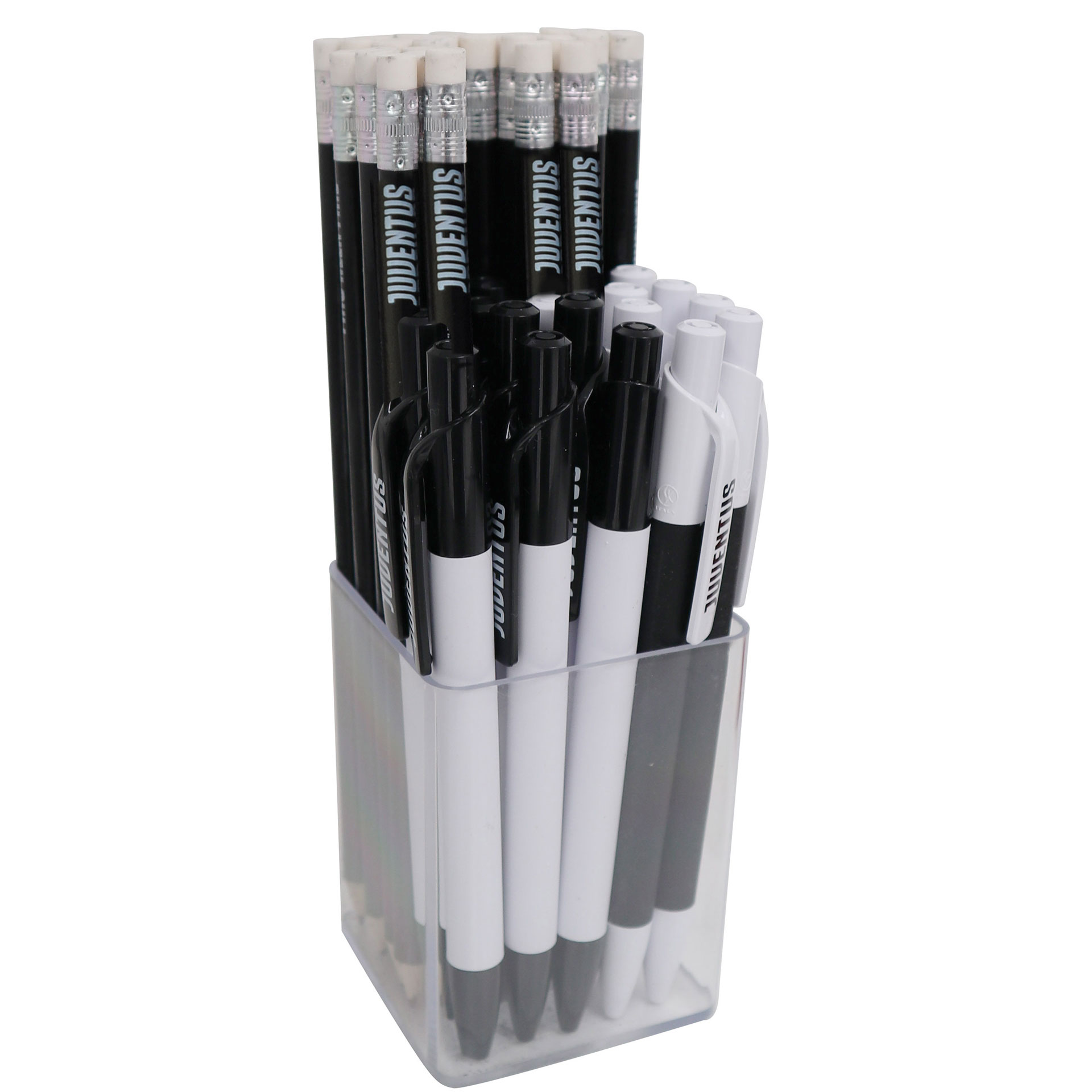 Kit con 30 matite con gommino e 16 penne juventus